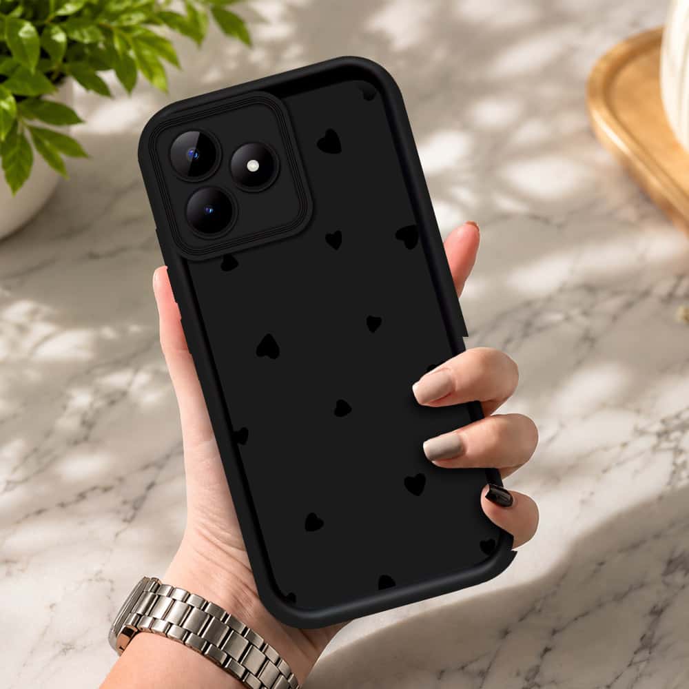 Realme C51 - Black - Classic Heart Print - ONation Step Up Series - HQ Liquid Silicone Soft Case
