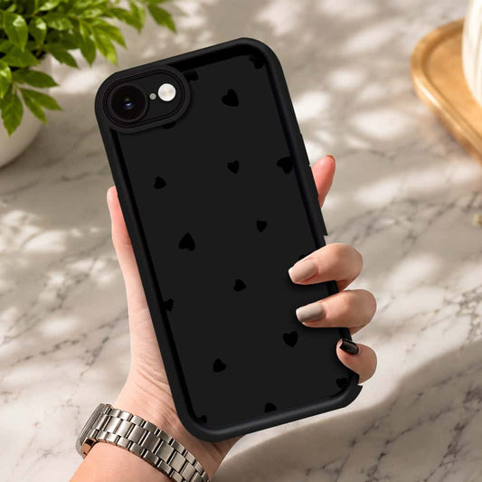 iPhone 16e - Black - Classic Heart Print - ONation Step Up Series - HQ Liquid Silicone Soft Case