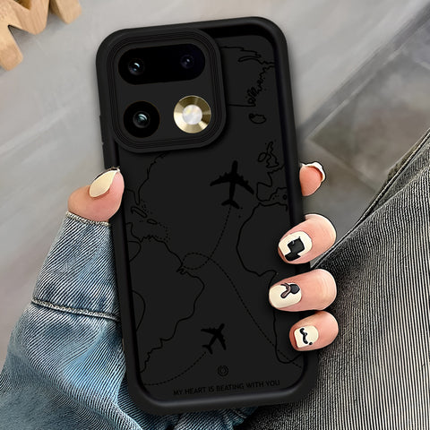Realme 16 Pro - Black - Airplane Route Design - ONation Step Up Series - HQ Liquid Silicone Soft Case