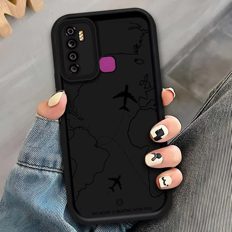 Infinix Hot 9 - Black - Airplane Route Design - ONation Step Up Series - HQ Liquid Silicone Soft Case