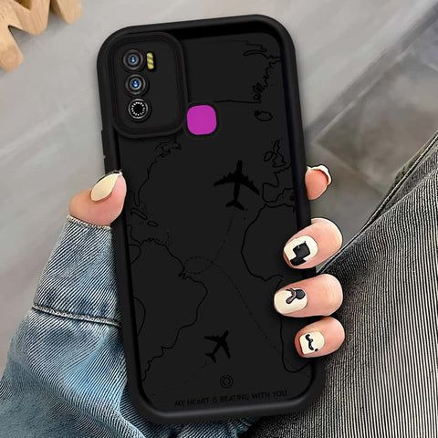 Infinix Hot 9 Play - Black - Airplane Route Design - ONation Step Up Series - HQ Liquid Silicone Soft Case