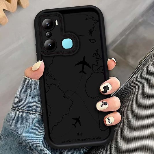 Infinix Hot 20i - Black - Airplane Route Design - ONation Step Up Series - HQ Liquid Silicone Soft Case