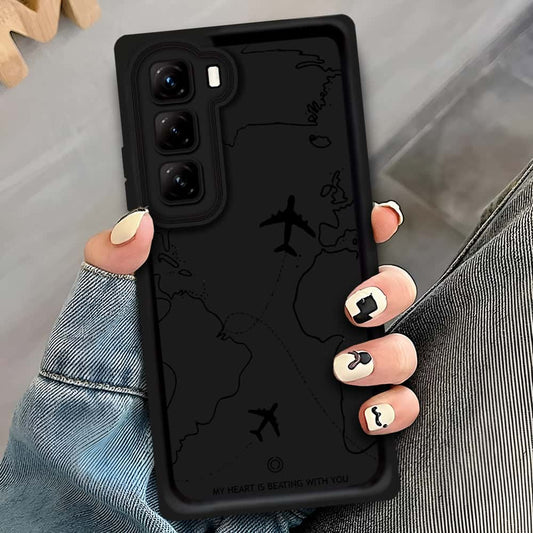 Infinix Hot 60 Pro Plus - Black - Airplane Route Design - ONation Step Up Series - HQ Liquid Silicone Soft Case (Fast Delivery)