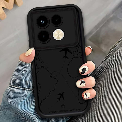 Infinix Note 40 Pro - Black - Airplane Route Design - ONation Step Up Series - HQ Liquid Silicone Soft Case (Fast Delivery)(AH)