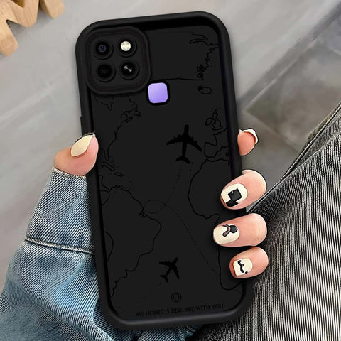 Infinix Smart 6 - Black - Airplane Route Design - ONation Step Up Series - HQ Liquid Silicone Soft Case