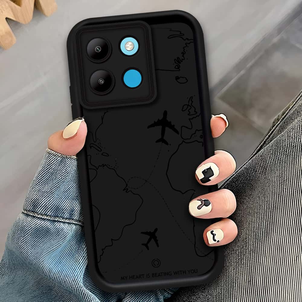 Infinix Smart 7 Plus - Black - Airplane Route Design - ONation Step Up Series - HQ Liquid Silicone Soft Case