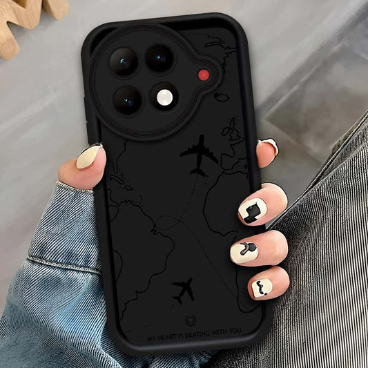 Tecno Camon 30s - Black - Airplane Route Design - ONation Step Up Series - HQ Liquid Silicone Soft Case (Fast Delievry)