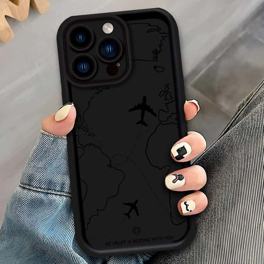 iPhone 13 Pro - Black - Airplane Route Design - ONation Step Up Series - HQ Liquid Silicone Soft Case