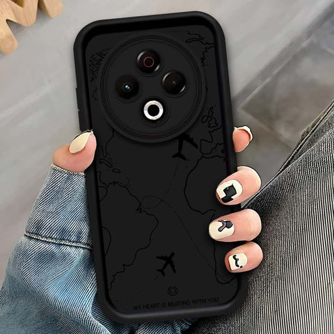 Tecno Spark 30 4G - Black - Airplane Route Design - ONation Step Up Series - HQ Liquid Silicone Soft Case