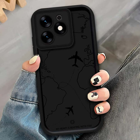 Tecno Smart 8 - Black - Airplane Route Design - ONation Step Up Series - HQ Liquid Silicone Soft Case