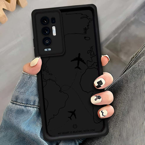 Oppo Reno 5 Pro Plus 5G - Black - Airplane Route Design - ONation Step Up Series - HQ Liquid Silicone Soft Case