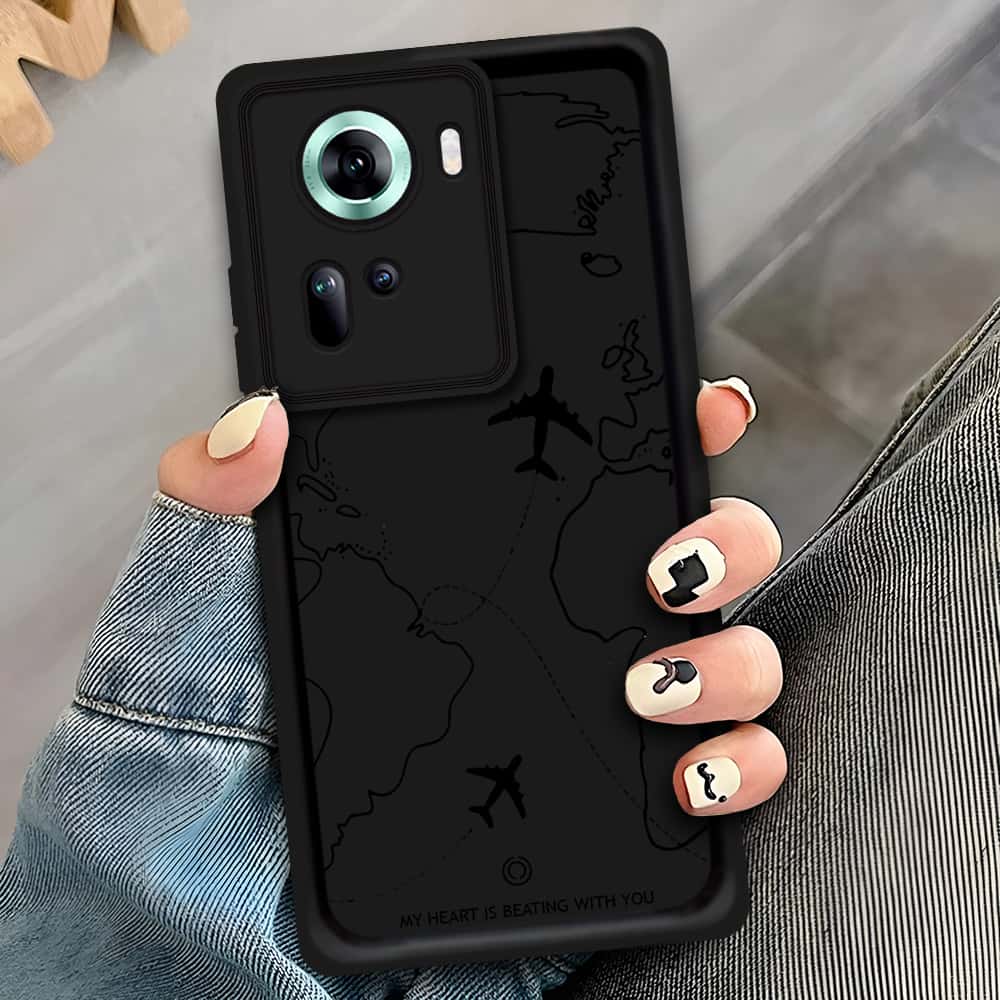 Oppo Reno 11 5G - Black - Airplane Route Design - ONation Step Up Series - HQ Liquid Silicone Soft Case