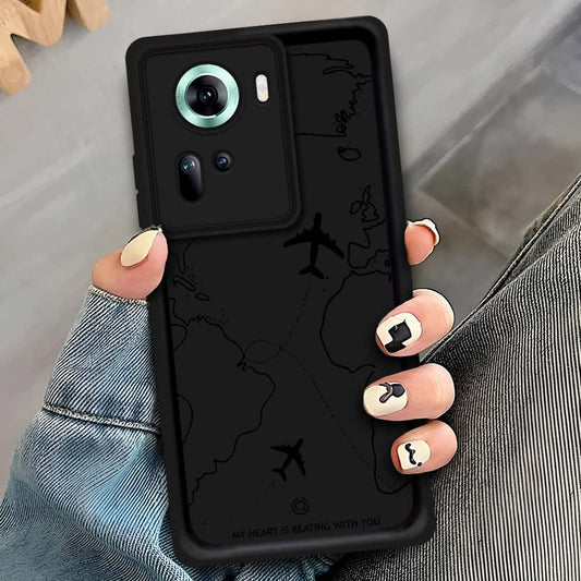 Oppo Reno 11 5G - Black - Airplane Route Design - ONation Step Up Series - HQ Liquid Silicone Soft Case