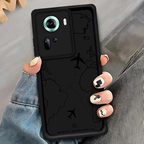 Oppo Reno 11 5G - Black - Airplane Route Design - ONation Step Up Series - HQ Liquid Silicone Soft Case