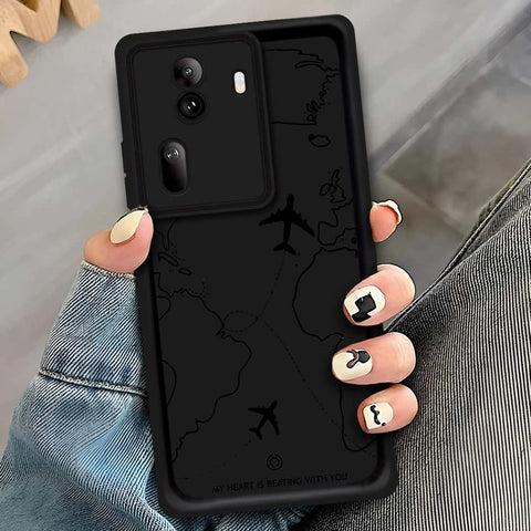 Oppo Reno 11 Pro - Black - Airplane Route Design - ONation Step Up Series - HQ Liquid Silicone Soft Case