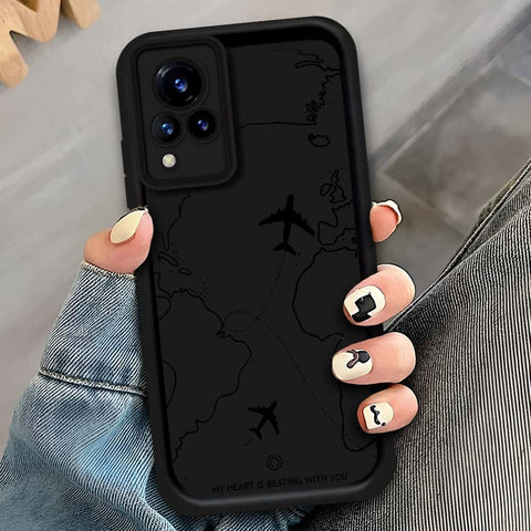 Vivo V21s - Black - Airplane Route Design - ONation Step Up Series - HQ Liquid Silicone Soft Case
