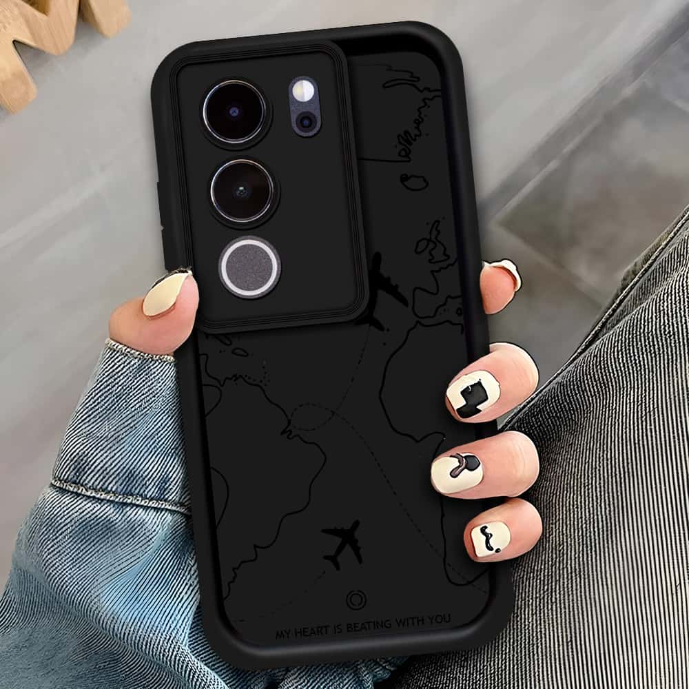 Vivo V29 - Black - Airplane Route Design - ONation Step Up Series - HQ Liquid Silicone Soft Case