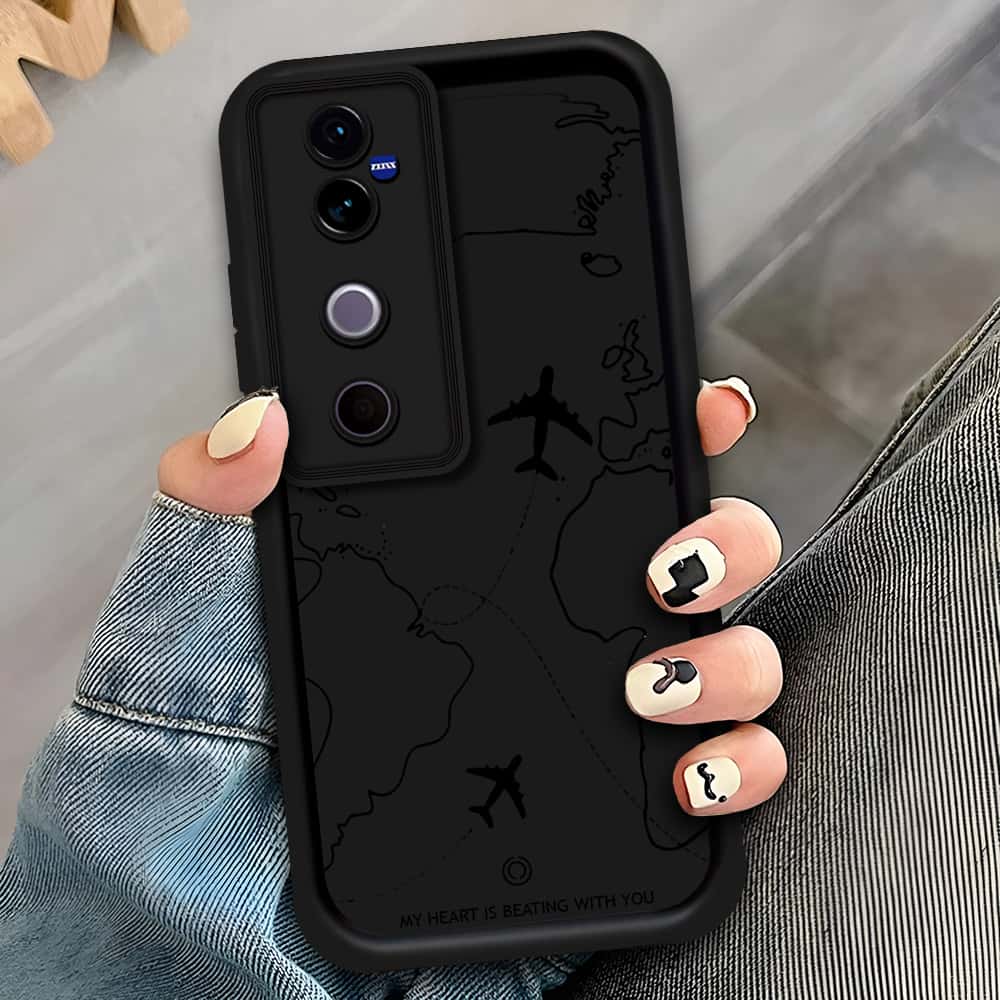 Vivo V40 Pro - Black - Airplane Route Design - ONation Step Up Series - HQ Liquid Silicone Soft Case