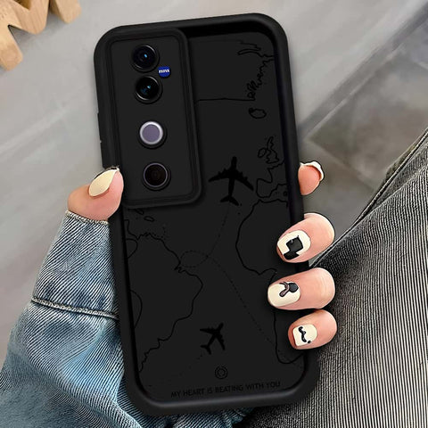 Vivo V40 Pro - Black - Airplane Route Design - ONation Step Up Series - HQ Liquid Silicone Soft Case