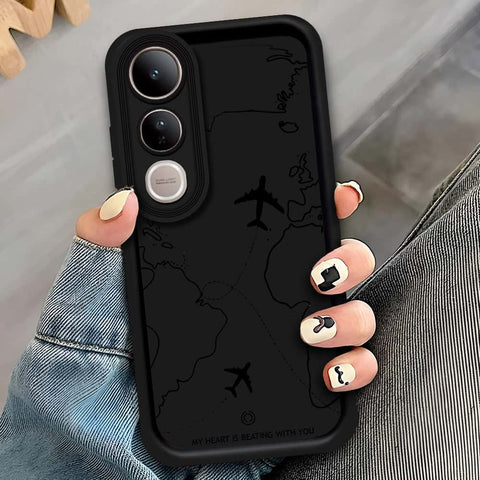 Vivo V50 Lite - Black - Airplane Route Design - ONation Step Up Series - HQ Liquid Silicone Soft Case