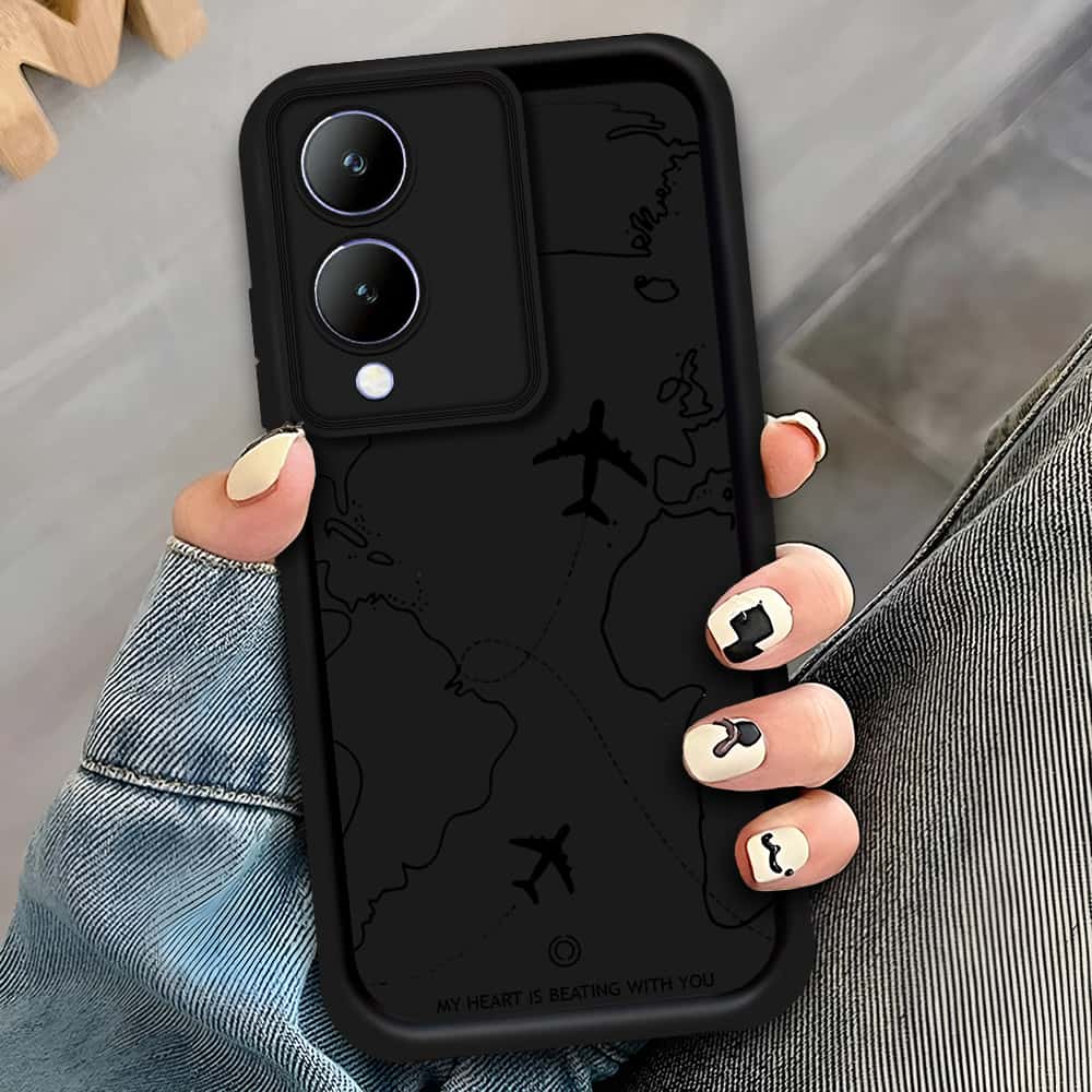 Vivo Y17s - Black - Airplane Route Design - ONation Step Up Series - HQ Liquid Silicone Soft Case (Fast Delivery)