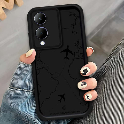 Vivo Y17s - Black - Airplane Route Design - ONation Step Up Series - HQ Liquid Silicone Soft Case (Fast Delivery)