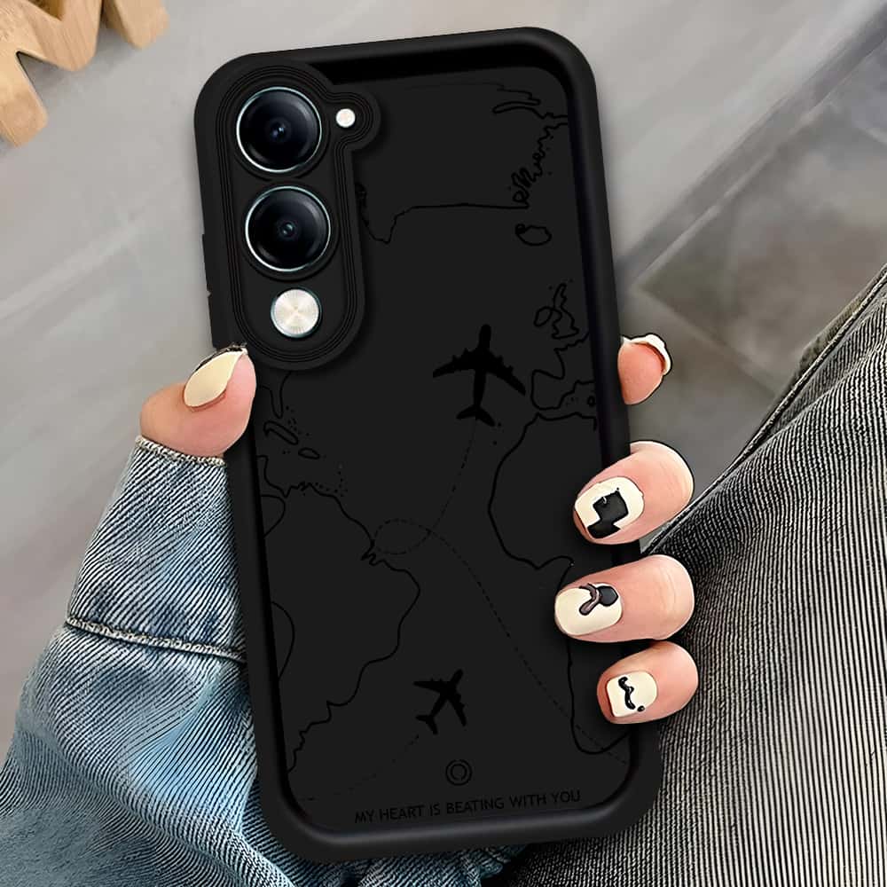 Vivo Y04 - Black - Airplane Route Design - ONation Step Up Series - HQ Liquid Silicone Soft Case