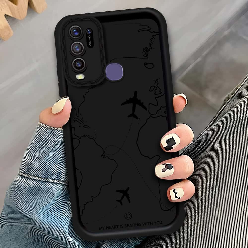 Vivo Y30  - Black - Airplane Route Design - ONation Step Up Series - HQ Liquid Silicone Soft Case