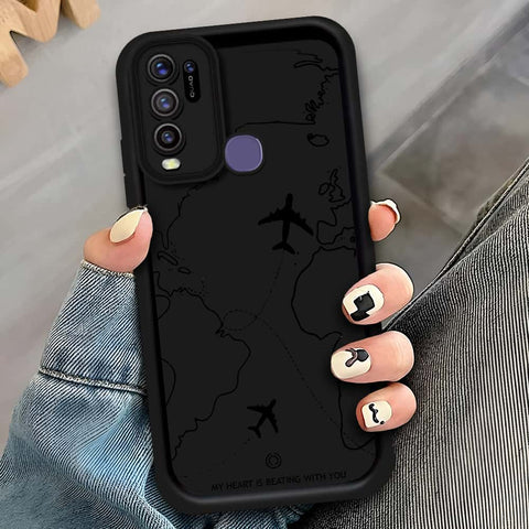 Vivo Y30  - Black - Airplane Route Design - ONation Step Up Series - HQ Liquid Silicone Soft Case
