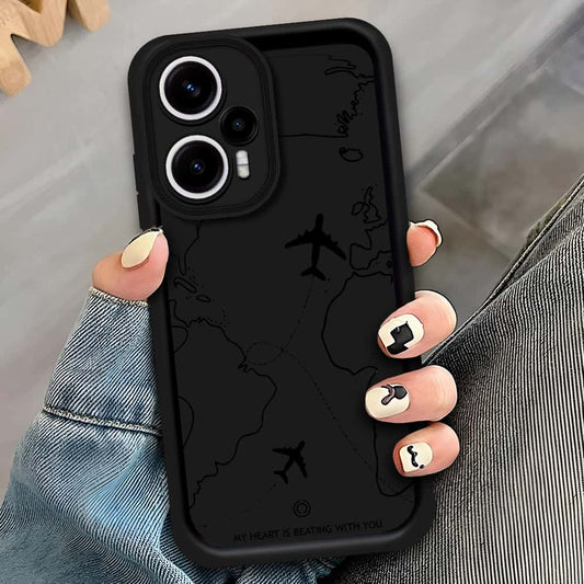 Xiaomi Poco F5 - Black - Airplane Route Design - ONation Step Up Series - HQ Liquid Silicone Soft Case