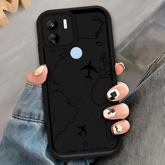 Xiaomi Poco C50 - Black - Airplane Route Design - ONation Step Up Series - HQ Liquid Silicone Soft Case