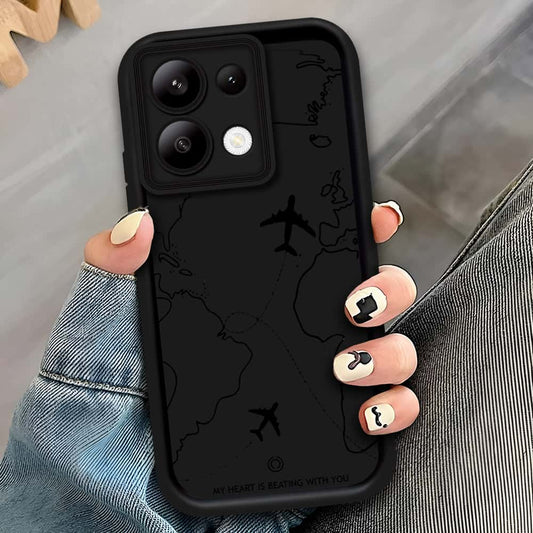 Xiaomi Redmi Note 13 - Black - Airplane Route Design - ONation Step Up Series - HQ Liquid Silicone Soft Case