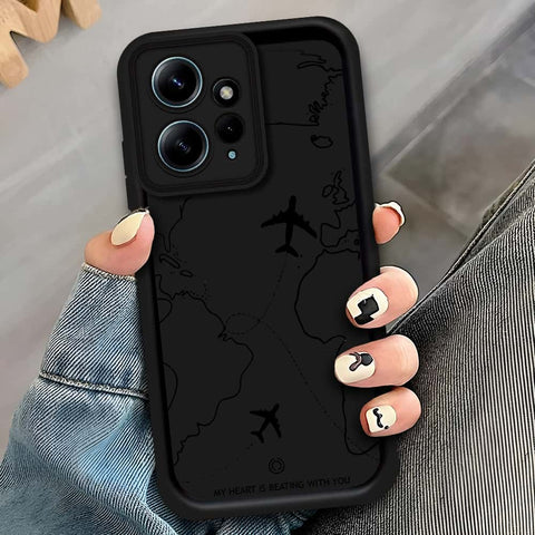 Xiaomi Redmi Note 12 4G - Black - Airplane Route Design - ONation Step Up Series - HQ Liquid Silicone Soft Case