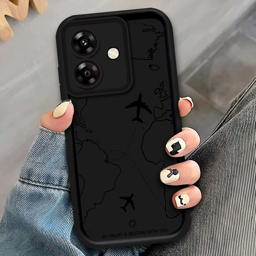 Realme Note 60 - Black - Airplane Route Design - ONation Step Up Series - HQ Liquid Silicone Soft Case (Fast Delivery)(AH)