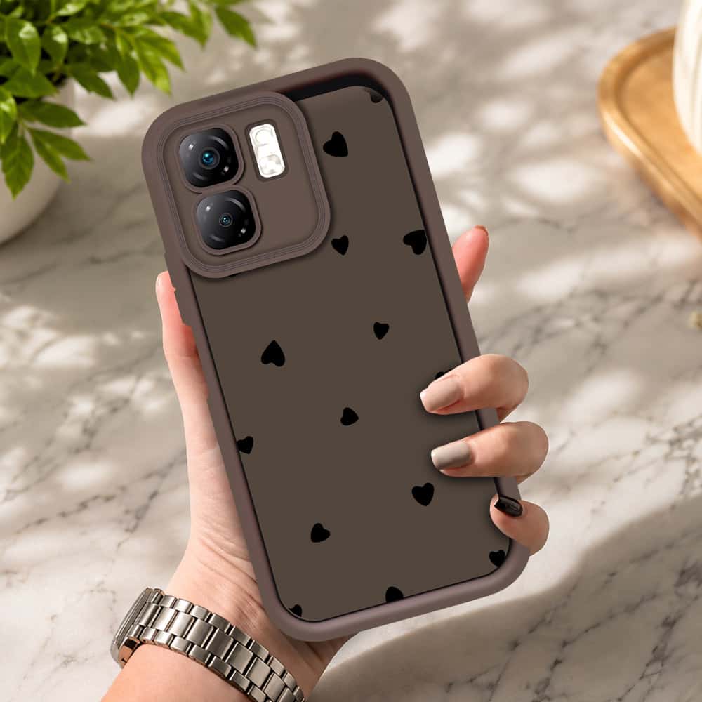 Infinix Hot 50i - Brown - Classic Heart Print - ONation Step Up Series - HQ Liquid Silicone Soft Case