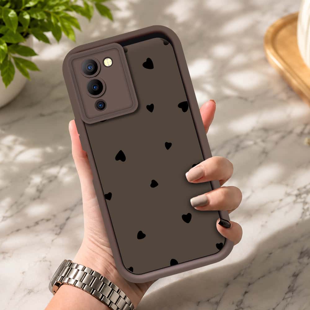 Infinix Note 12 G96 - Brown - Classic Heart Print - ONation Step Up Series - HQ Liquid Silicone Soft Case