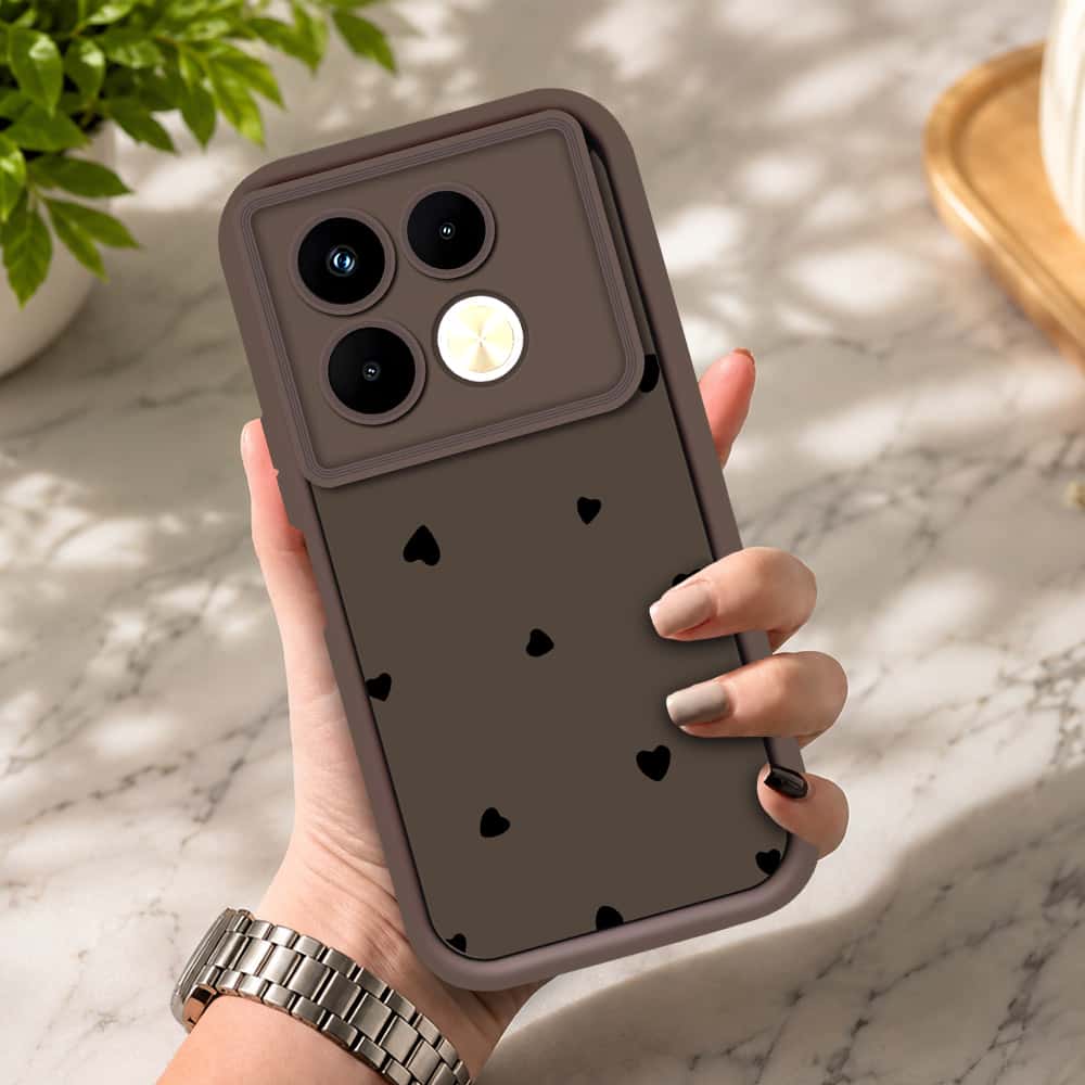 Infinix Note 40 Pro Plus - Brown - Classic Heart Print - ONation Step Up Series - HQ Liquid Silicone Soft Case