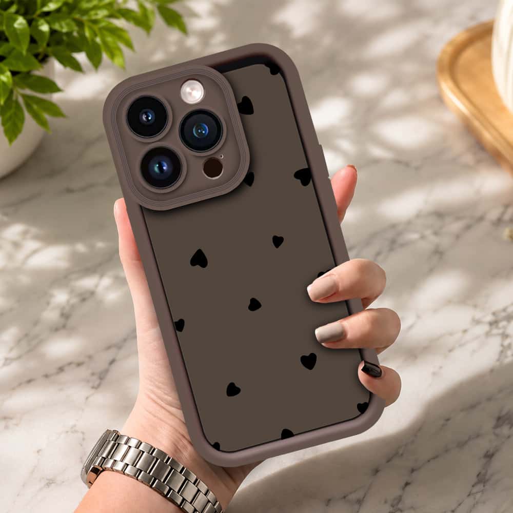 iPhone 14 Pro - Brown - Classic Heart Print - ONation Step Up Series - HQ Liquid Silicone Soft Case