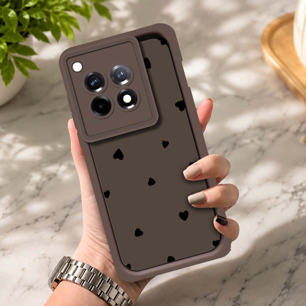 OnePlus 12 - Brown - Classic Heart Print - ONation Step Up Series - HQ Liquid Silicone Soft Case