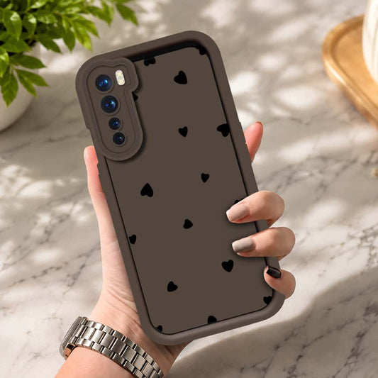 OnePlus Nord - Brown - Classic Heart Print - ONation Step Up Series - HQ Liquid Silicone Soft Case