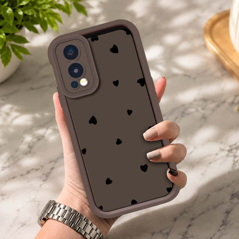 OnePlus Nord 2 - Brown - Classic Heart Print - ONation Step Up Series - HQ Liquid Silicone Soft Case