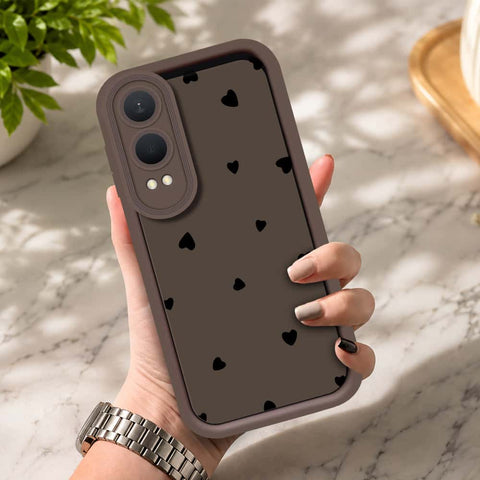 OnePlus Nord CE 4 Lite - Brown - Classic Heart Print - ONation Step Up Series - HQ Liquid Silicone Soft Case