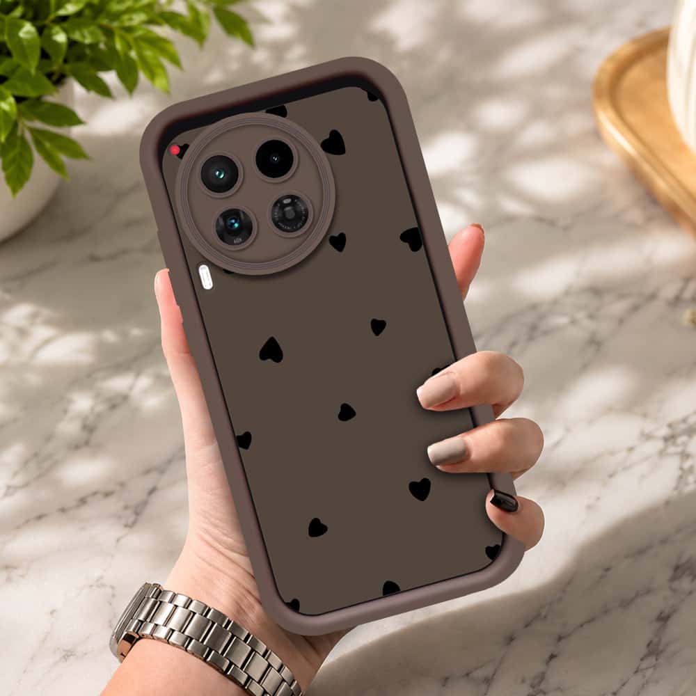 Tecno Camon 30 - Brown - Classic Heart Print - ONation Step Up Series - HQ Liquid Silicone Soft Case