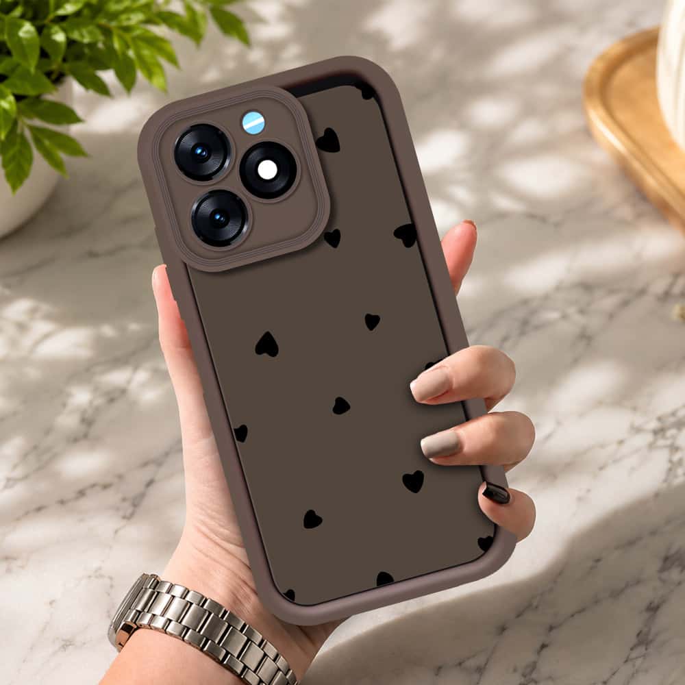 Tecno Spark 10 - Brown - Classic Heart Print - ONation Step Up Series - HQ Liquid Silicone Soft Case