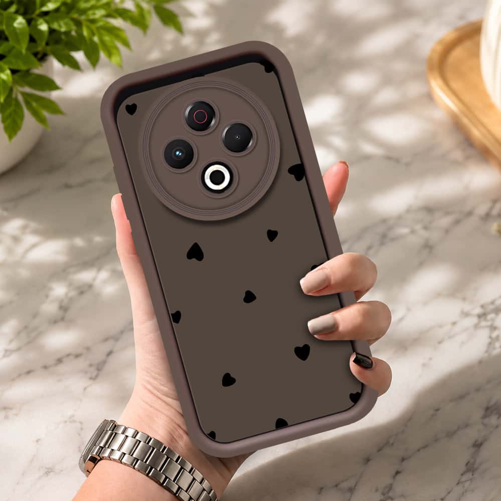 Tecno Spark 30 4G - Brown - Classic Heart Print - ONation Step Up Series - HQ Liquid Silicone Soft Case