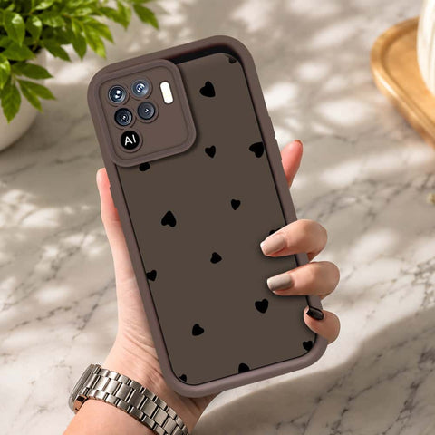 Oppo F19 Pro - Brown - Classic Heart Print - ONation Step Up Series - HQ Liquid Silicone Soft Case