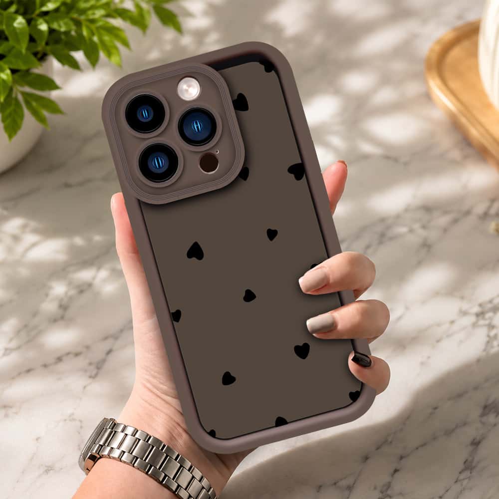 iPhone 13 Pro Max - Brown - Classic Heart Print - ONation Step Up Series - HQ Liquid Silicone Soft Case