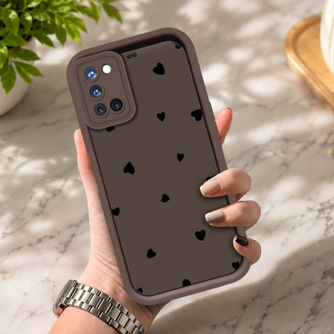 Oppo A52 - Brown - Classic Heart Print - ONation Step Up Series - HQ Liquid Silicone Soft Case