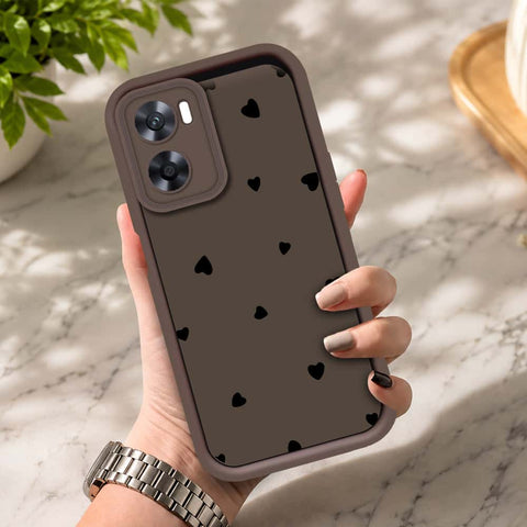 Oppo A57s - Brown - Classic Heart Print - ONation Step Up Series - HQ Liquid Silicone Soft Case