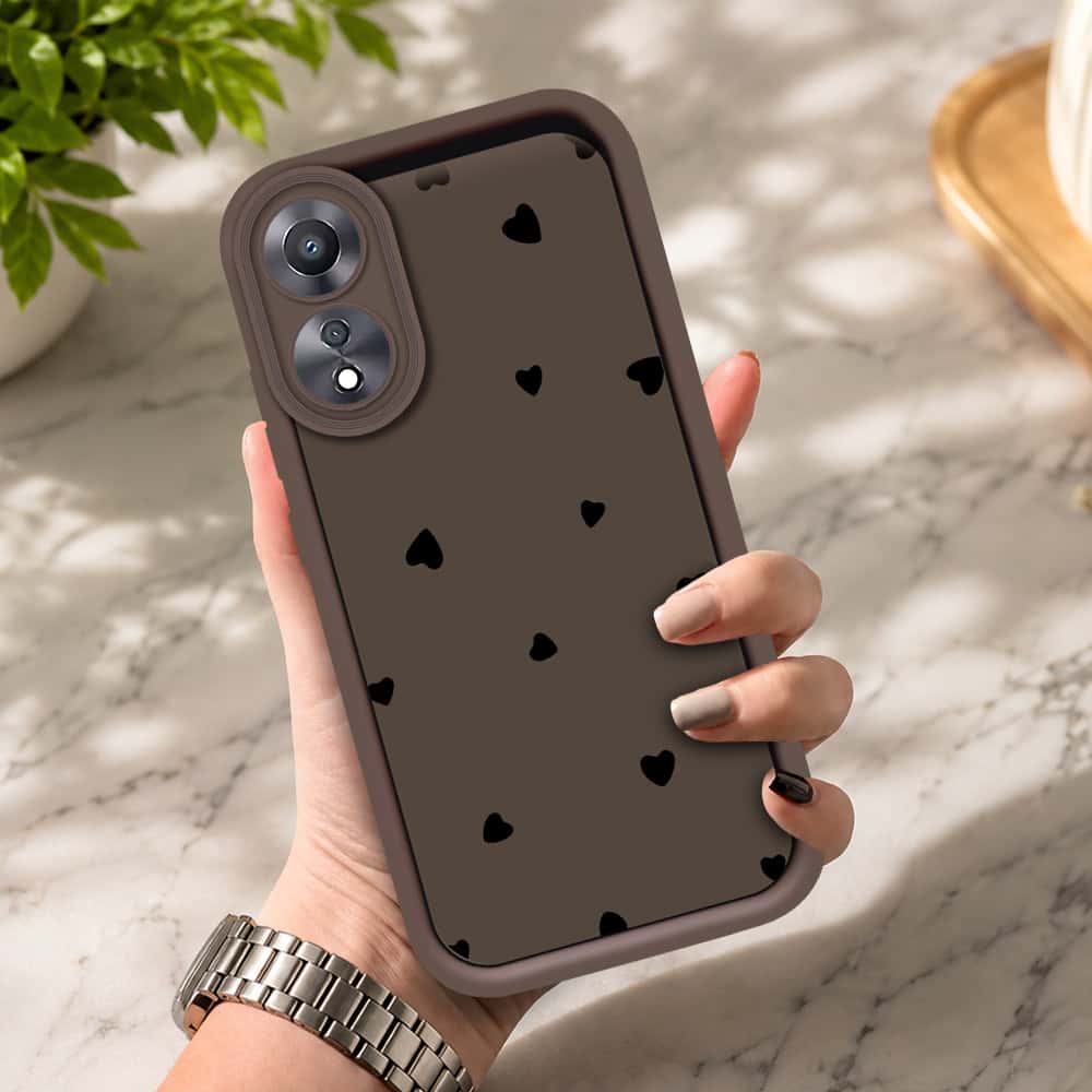Oppo A78 4G - Brown - Classic Heart Print - ONation Step Up Series - HQ Liquid Silicone Soft Case
